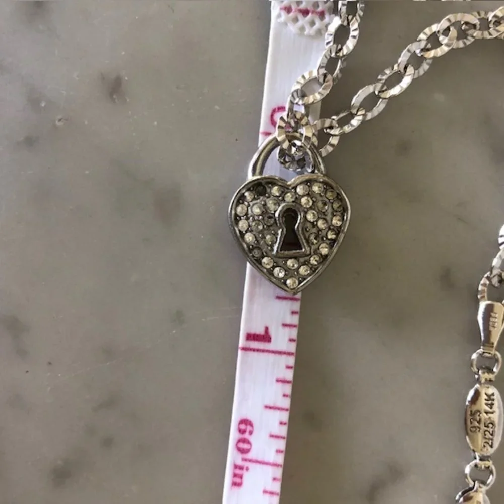 PIERCING PAGODA Italian Silver Bracelet Heart Keyhole Rhinestone Charm